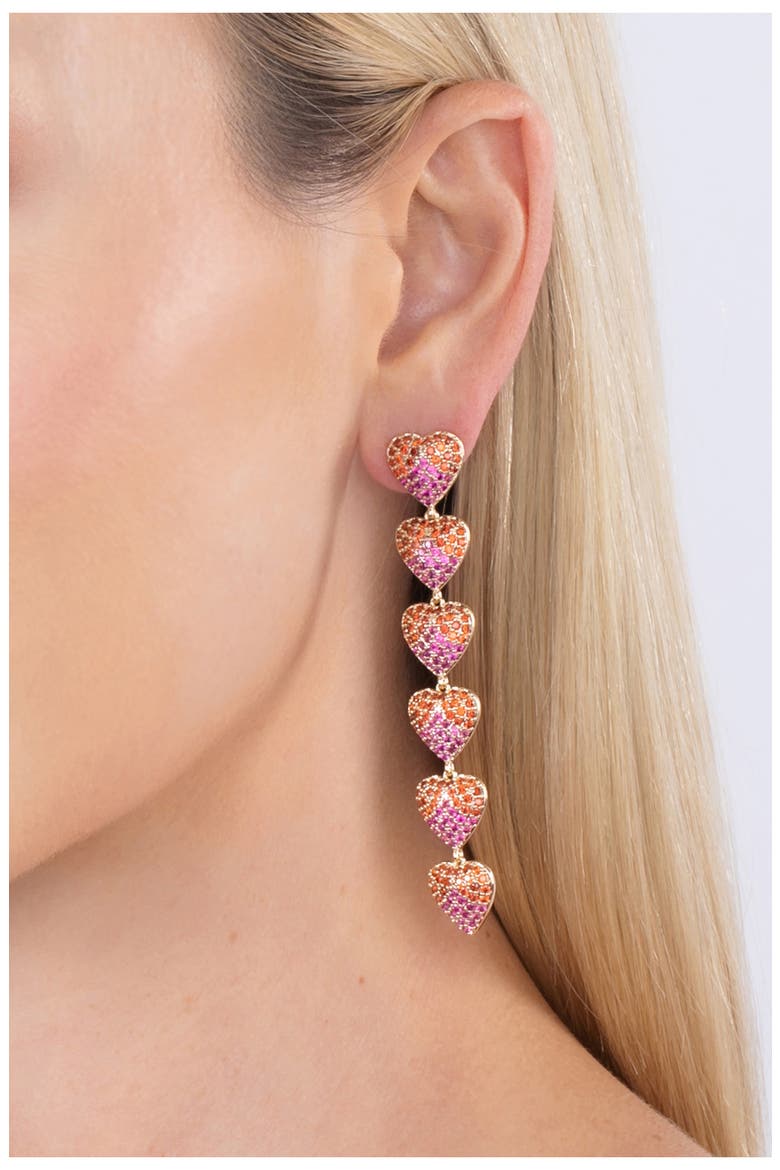Alice CZ Heart Linear Drop Earrings, Alternate, color, RED