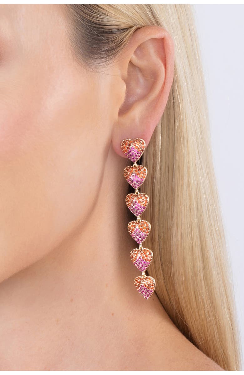 EYE CANDY LOS ANGELES Alice CZ Heart Linear Drop Earrings, Alternate, color, Red