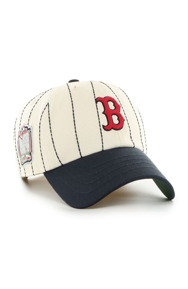 '47 Men's '47 x Rawlings Natural/Navy Boston Red Sox Pinstripe Clean Up Adjustable Hat, Main, color, Natural