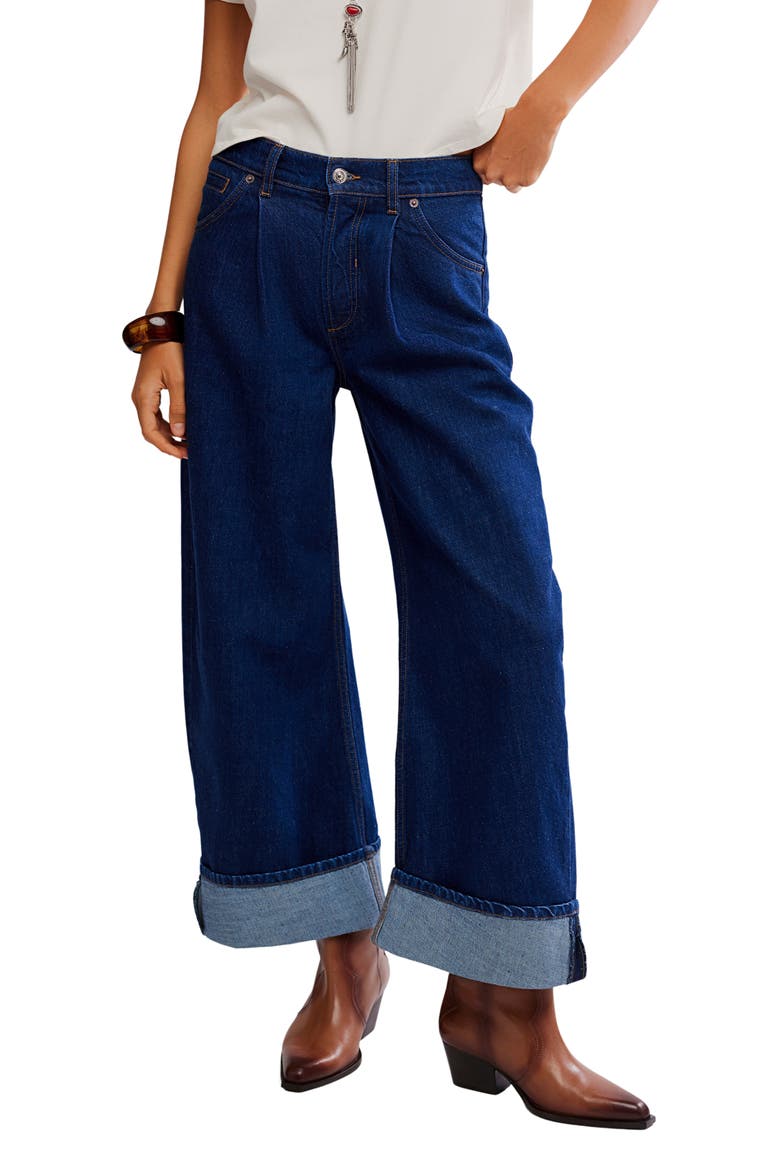 Alia Cuffed High Waist Wide Leg Jeans, Main, color, HAWTHORNE