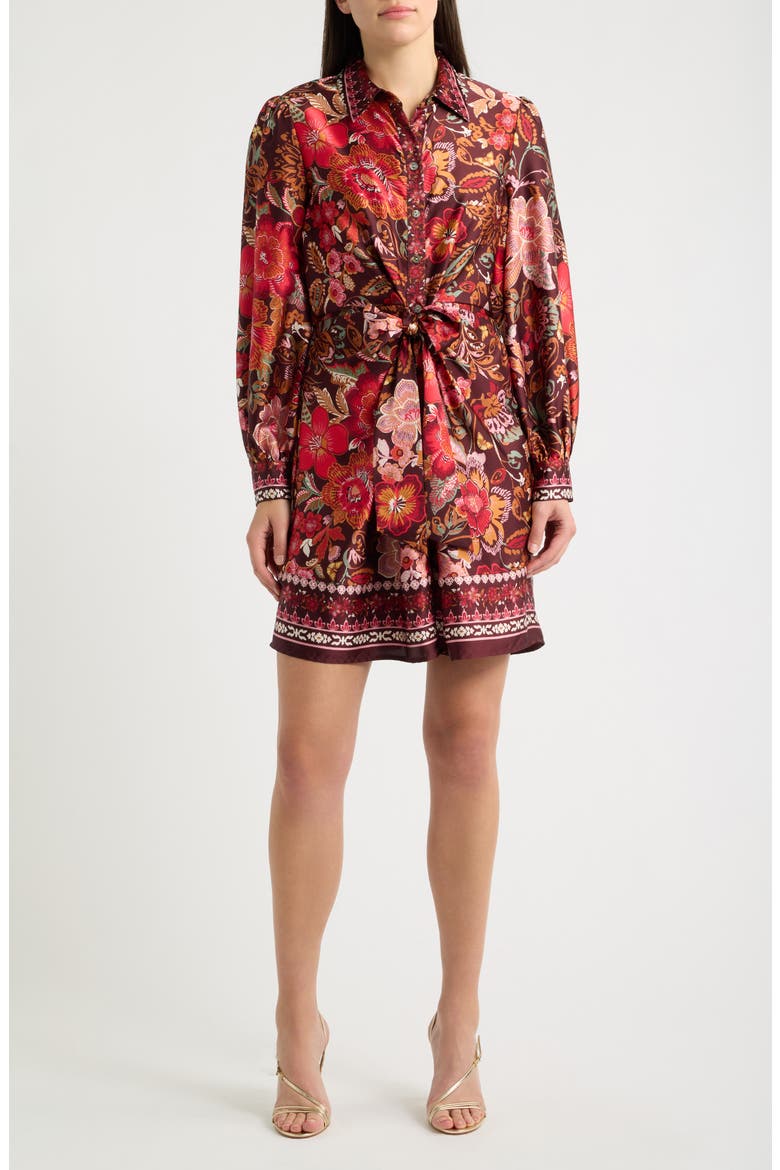 Tie Waist Long Sleeve Shirtdress, Main, color, DEEP MAHOGANY