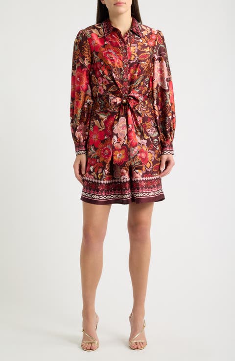 Tie Waist Long Sleeve Shirtdress