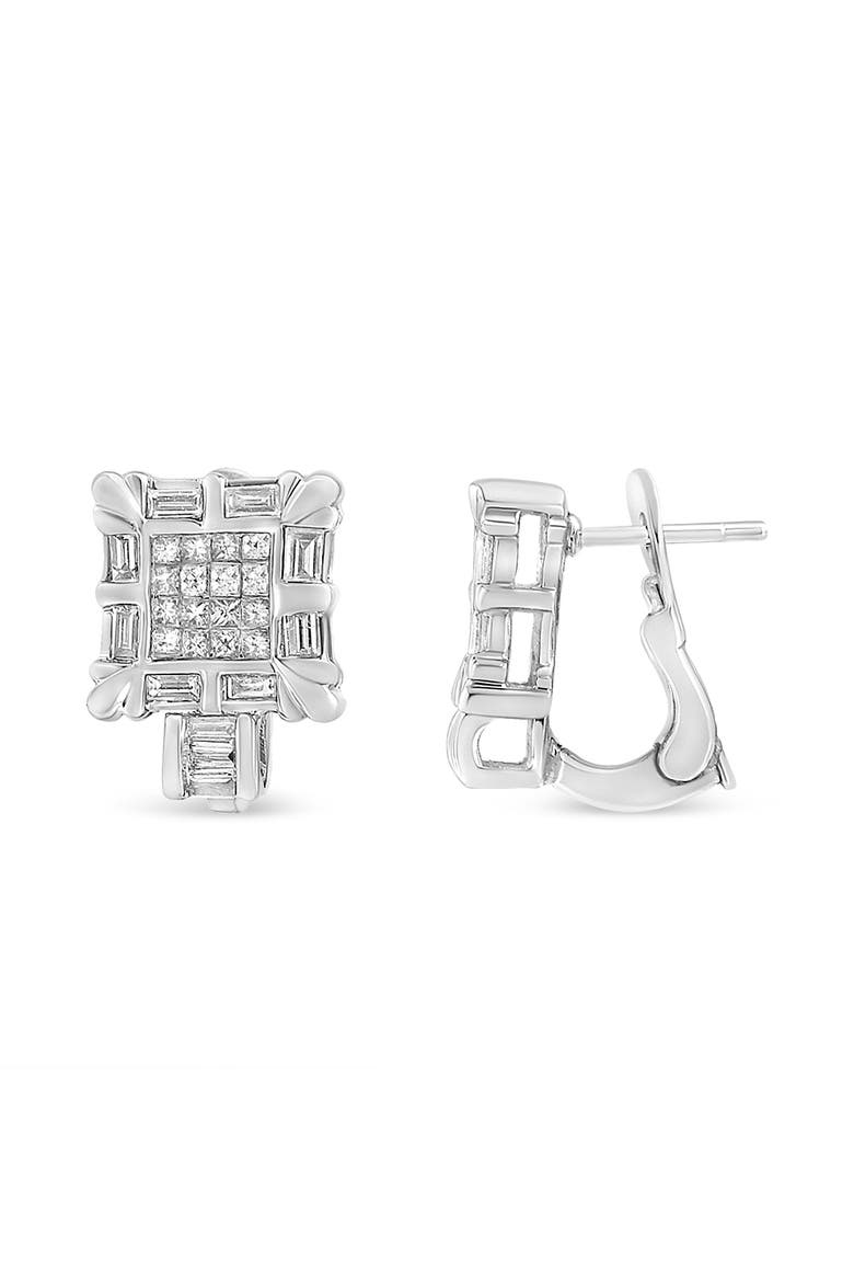 14K White Gold 1.0 Cttw Diamond Huggie Hoop Omega Earrings, Alternate, color, White