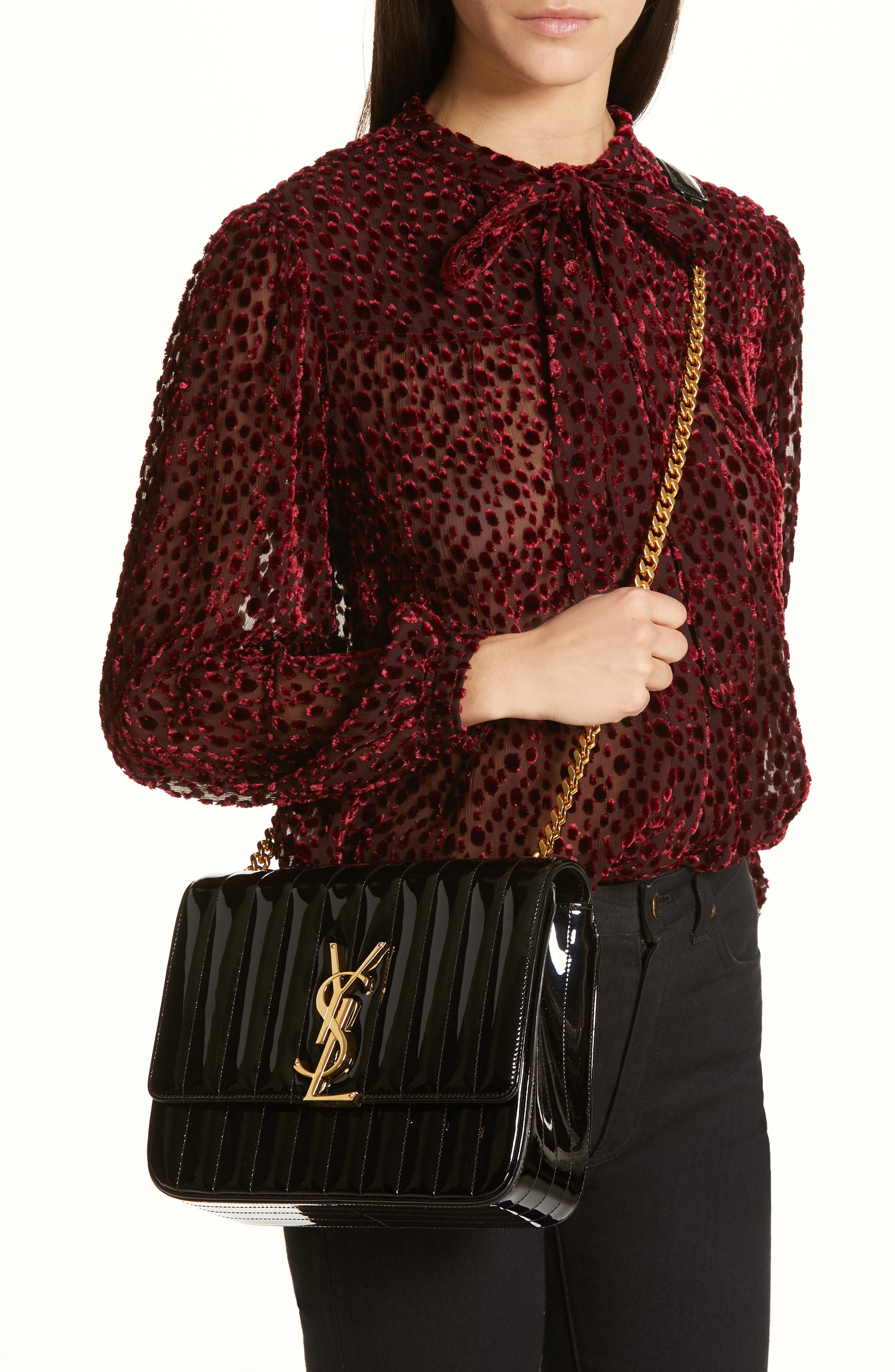 Saint Laurent Large Vicky Patent Leather Crossbody Bag, Alternate, color, 