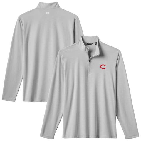 Men's TravisMathew  Gray Cincinnati Reds Time to Tailgate Tri-Blend Quarter-Zip Pullover
