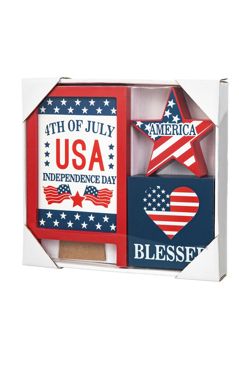 Glitzhome Set of 3 Patriotic Americana Wooden Block Table Sign, Alternate, color, 