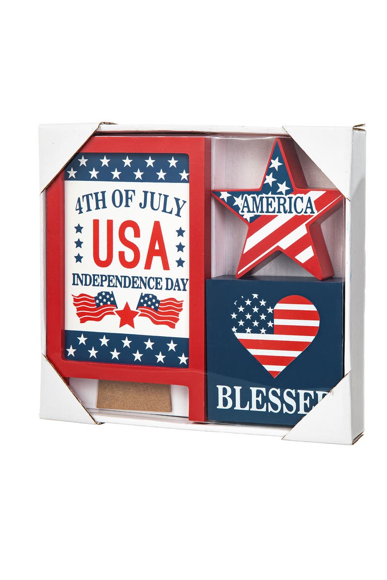 Partiotic Table Glitzhome Set of 3 Patriotic Americana Wooden Block Table Sign | Nordstrom