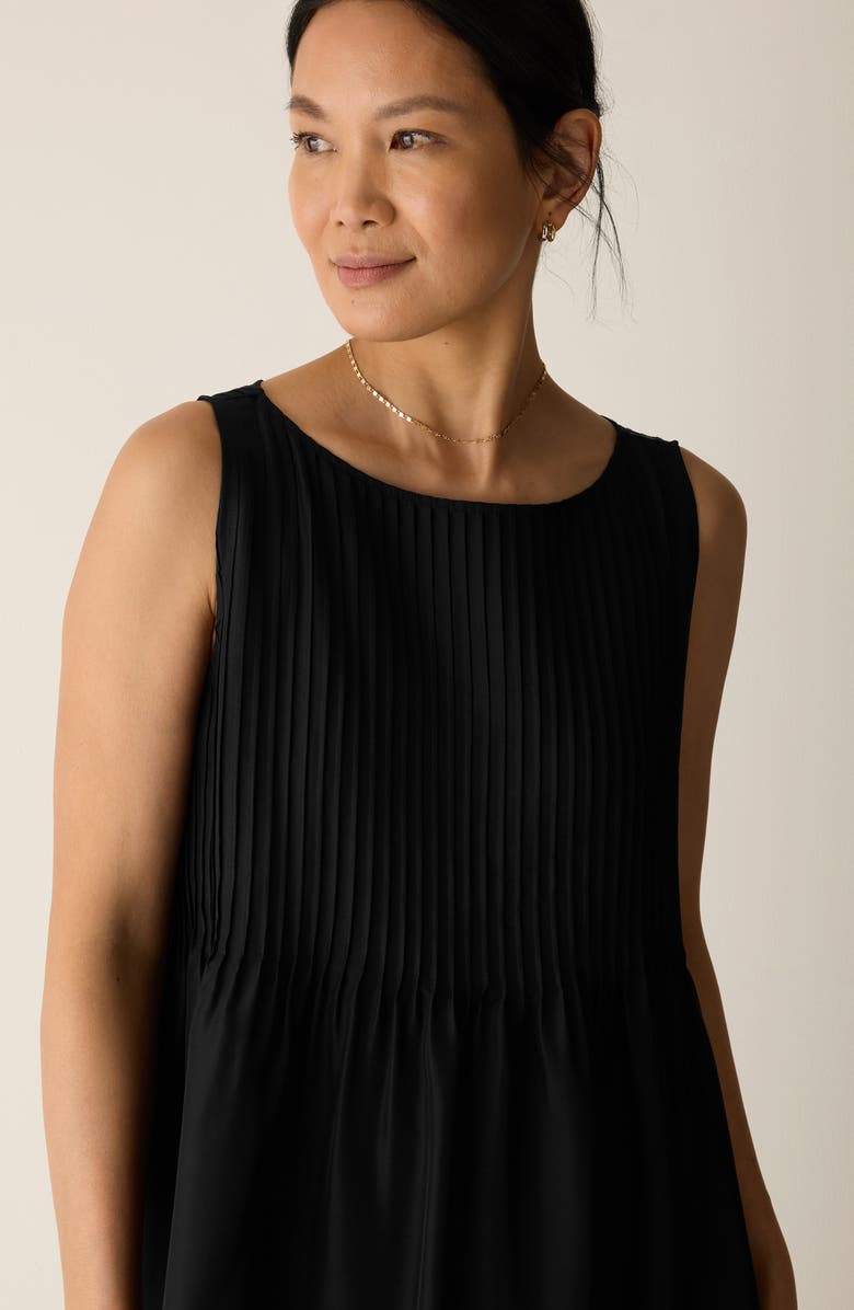 Eileen Fisher Pleated Silk Dress, Alternate, color, Black