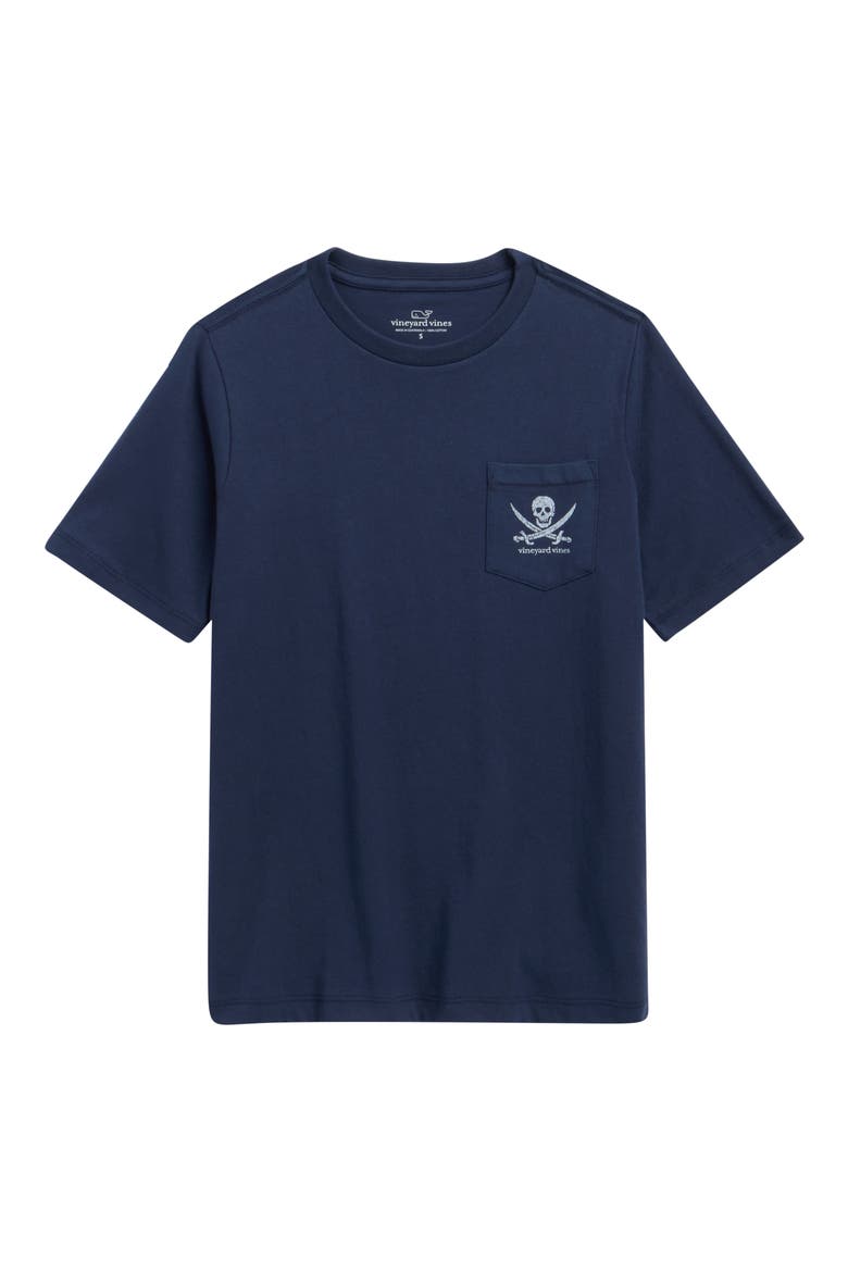 Kids' Pirate Flag Pocket Graphic T-Shirt, Main, color, BLUE BLAZER