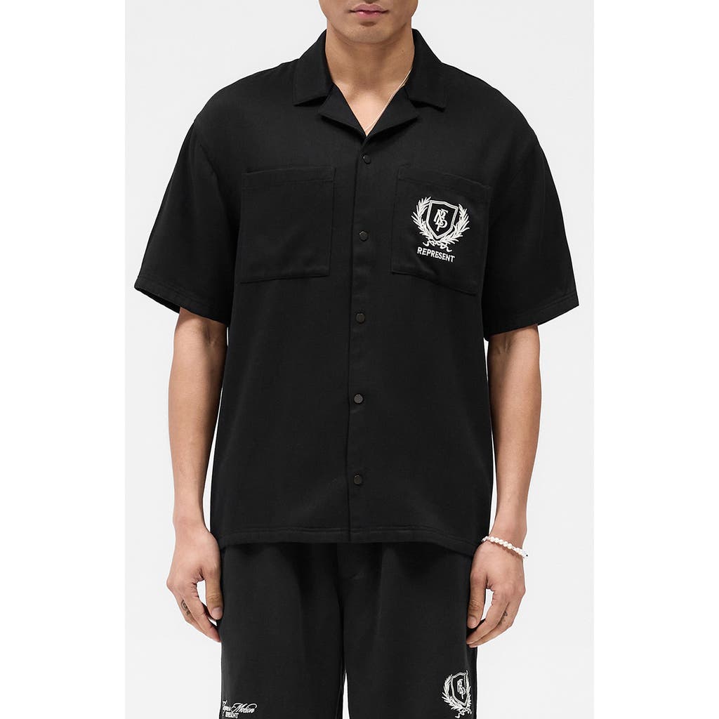 Represent Crest Embroidered Camp Shirt in Jet Black  product
