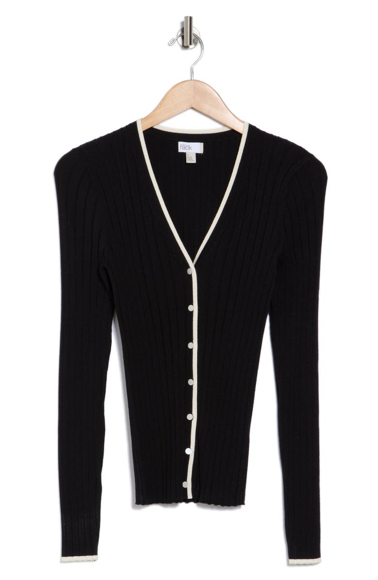 NORDSTROM RACK Tipped V-Neck Ribbed Cardigan, Alternate, color, 