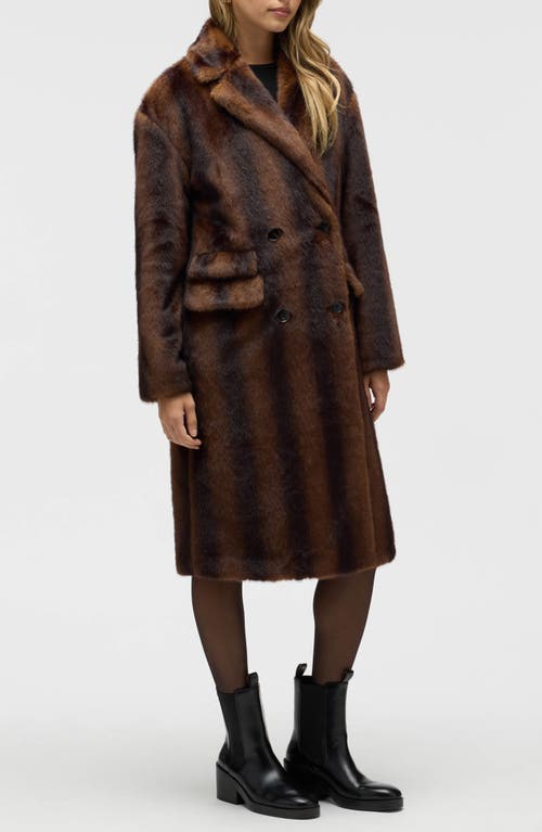 Nvlt Stripe Faux Fur Double Breasted Coat In Brown