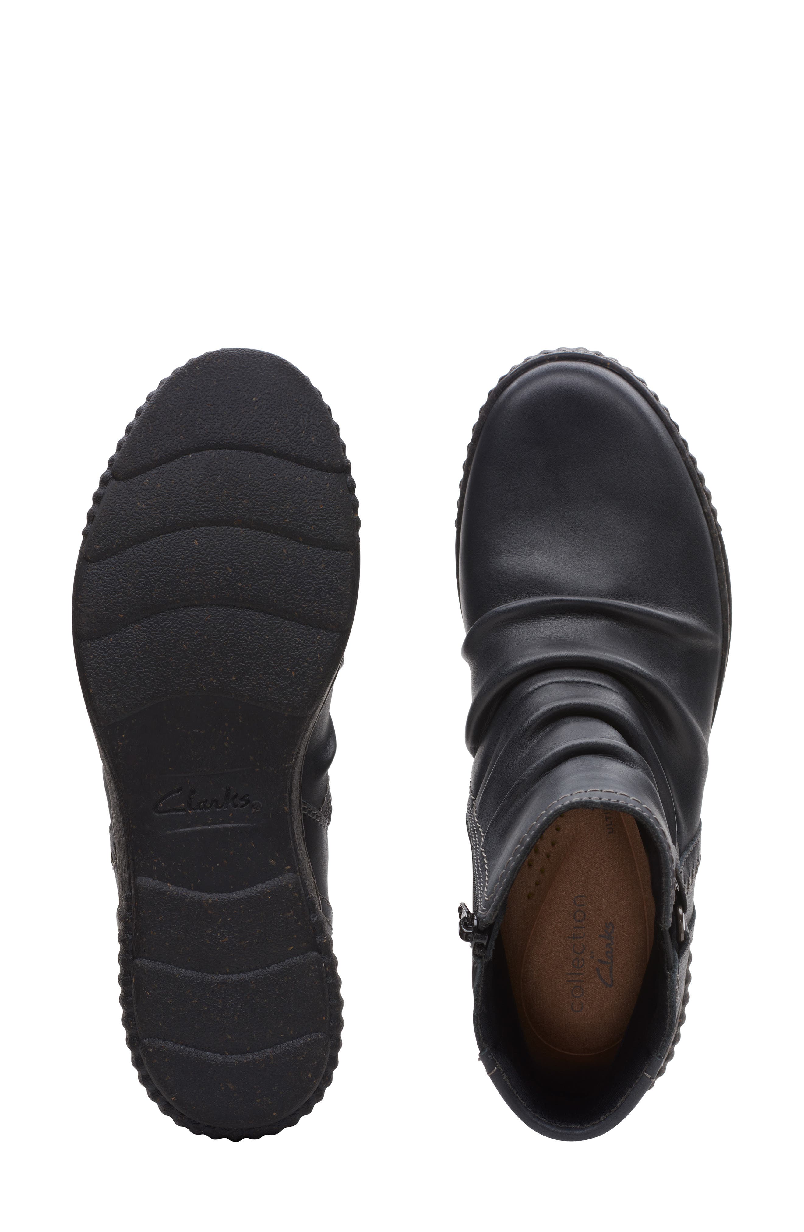 Clarks<sup>®</sup> Caroline Orchid Ruched Bootie, Alternate, color, Black Leather