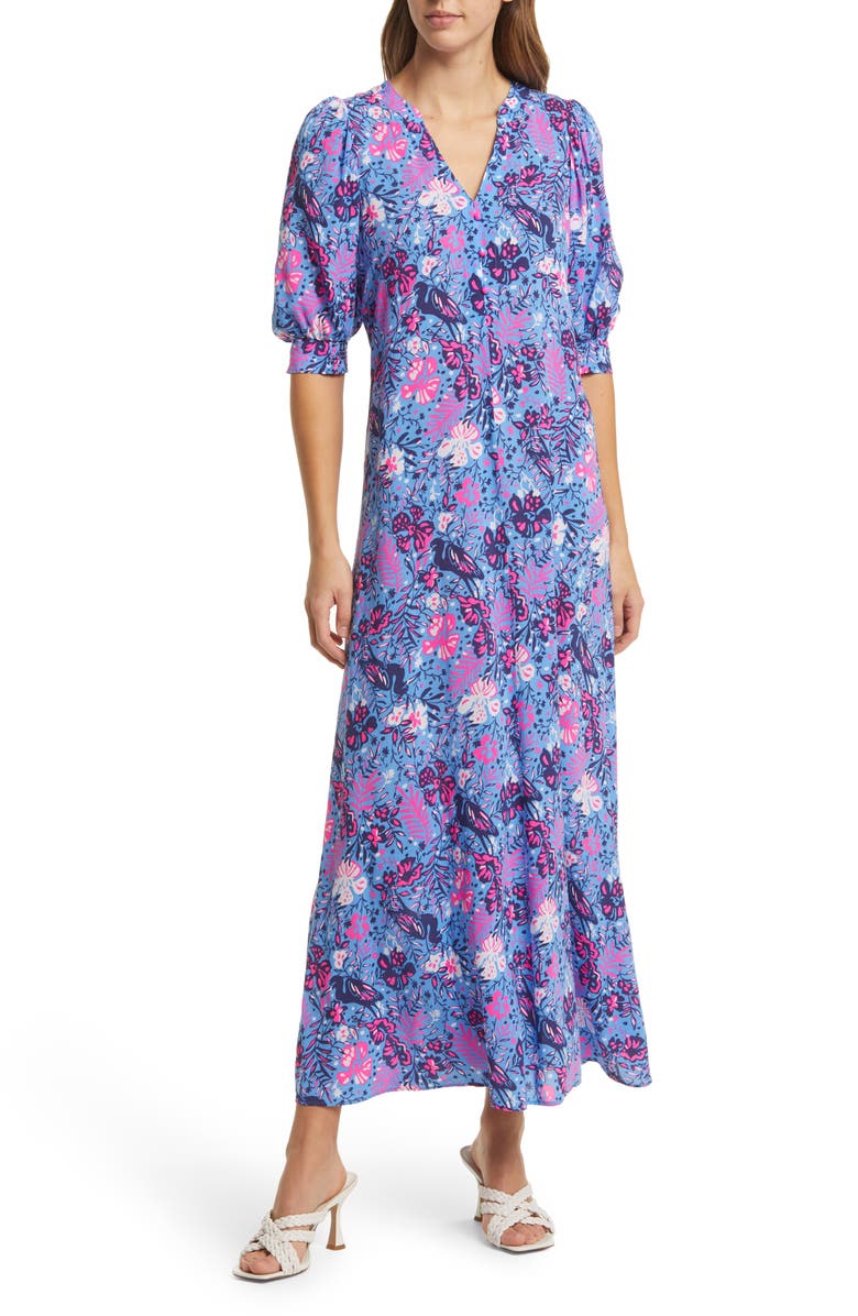 Lilly Pulitzer<sup>®</sup> Andrei Floral Elbow Sleeve Maxi Dress, Main, color,