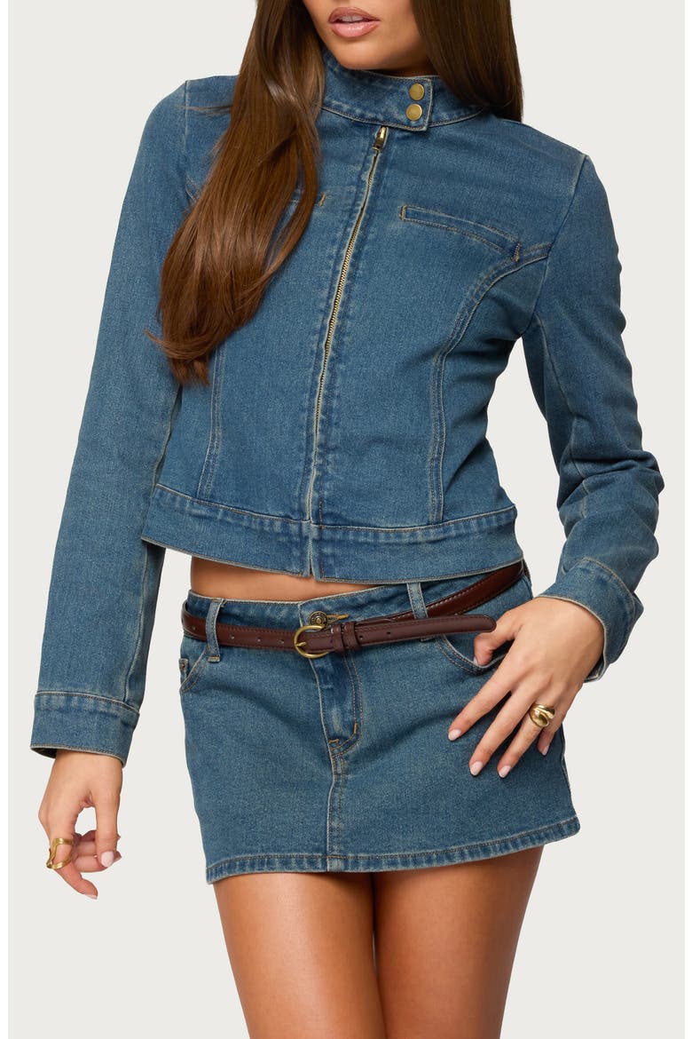 Josiee Crop Stretch Denim Jacket, Main, color, BLUE-WASHED