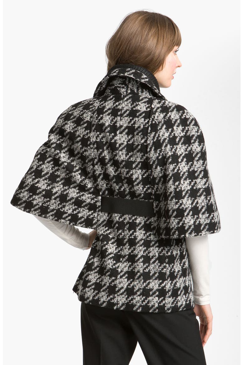 Belted Houndstooth Check Capelet, Alternate, color, BLACK/ WHITE