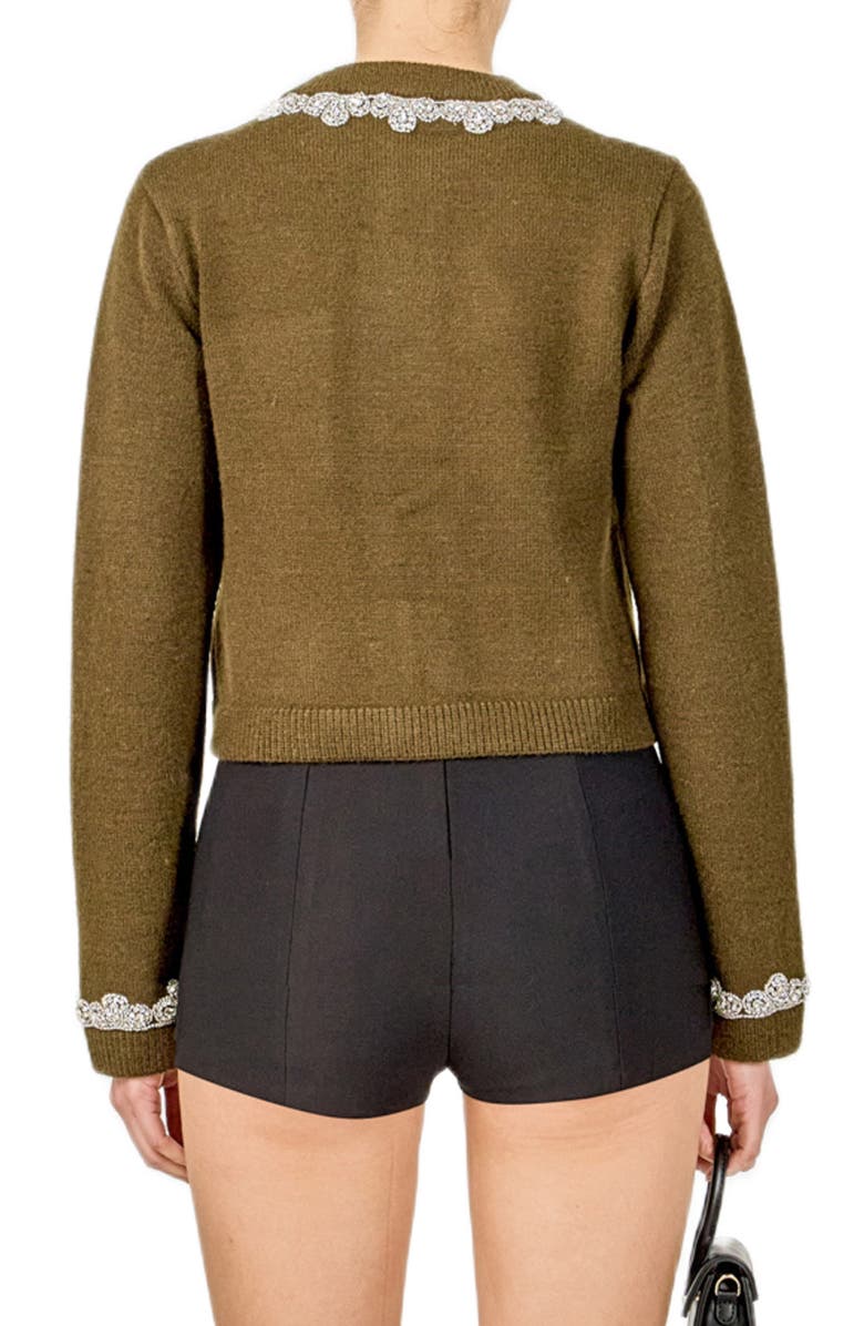 Endless Rose Crystal Embellished Cardigan, Alternate, color, Olive