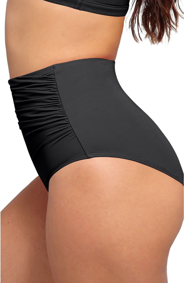 Popilush Shapewear Ruched Sculpting Bikini Bottom, Alternate, color, Midnight Black