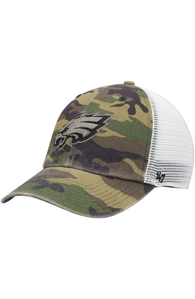 '47 Men's '47 Camo Philadelphia Eagles Branson Clean Up Trucker Hat, Main, color,