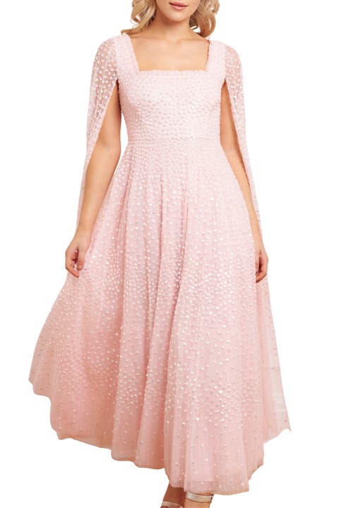 Scatter Dot Cape Sleeve Ankle Gown