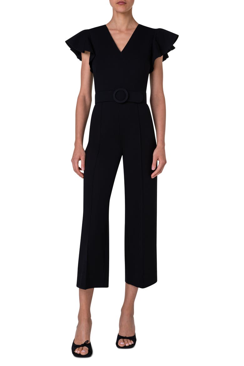 Flutter Sleeve Crop Jumpsuit, Main, color, BLACK