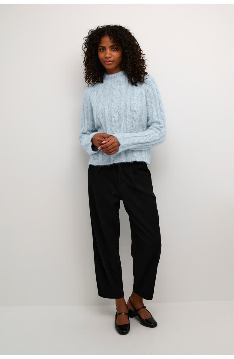 Kaffe KAnaja Cable Knit Funnel Neck Pullover, Alternate, color, Celestial Blue Melange