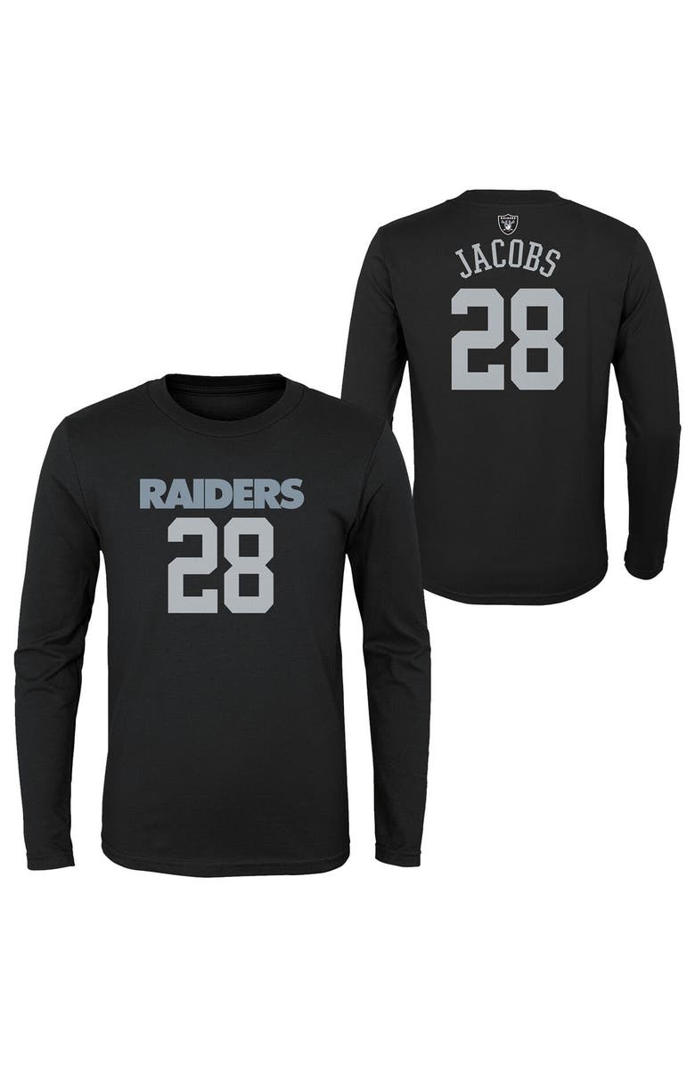 Outerstuff Youth Josh Jacobs Black Las Vegas Raiders Mainliner Player Name & Number Long Sleeve T-Shirt, Alternate, color, 