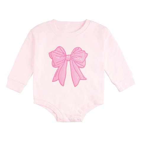 Pink Bow Sequin Patch Long Sleeve Romper (Baby)
