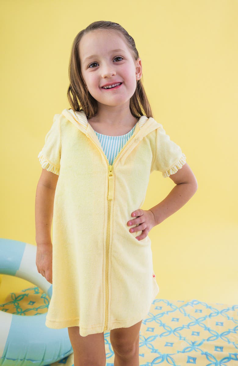 RuffleButts Kids' Banana Hooded Terry Cover-Up Dress, Alternate, color, Yellow