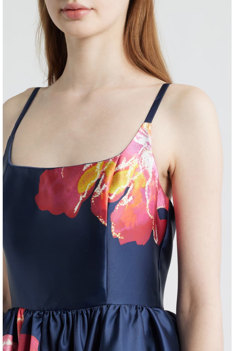 Shyloh Floral Mikado High-Low Gown, Alternate, color, NAVY/ RASPBERRY WATERCOLOR