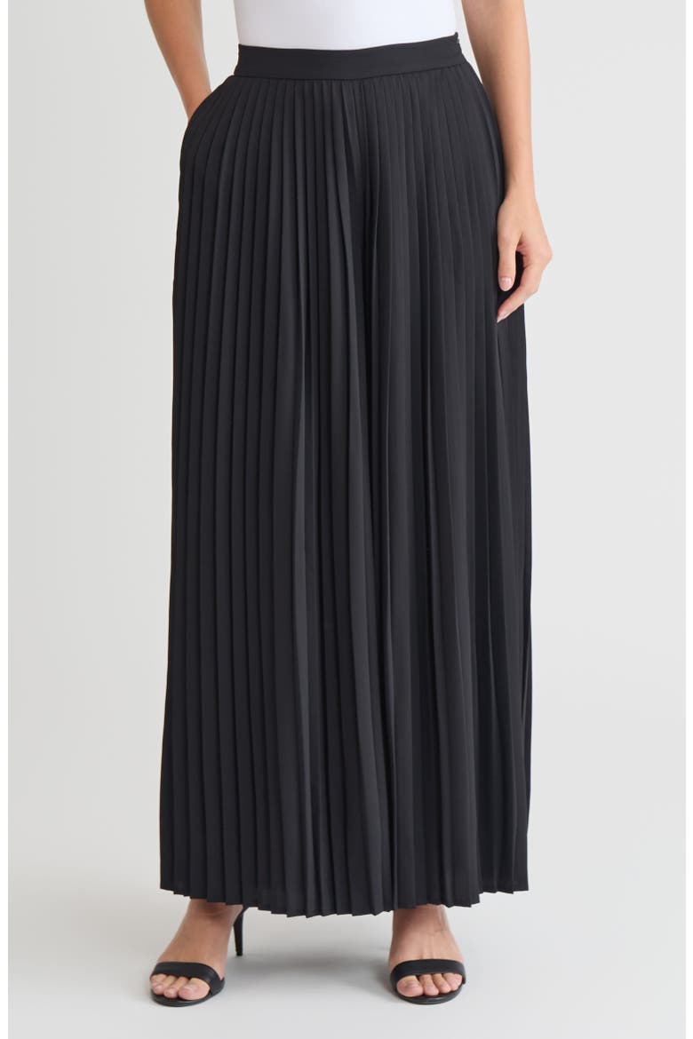 Pleated Palazzo Crepe de Chine Flared Pant, Main, color, Black