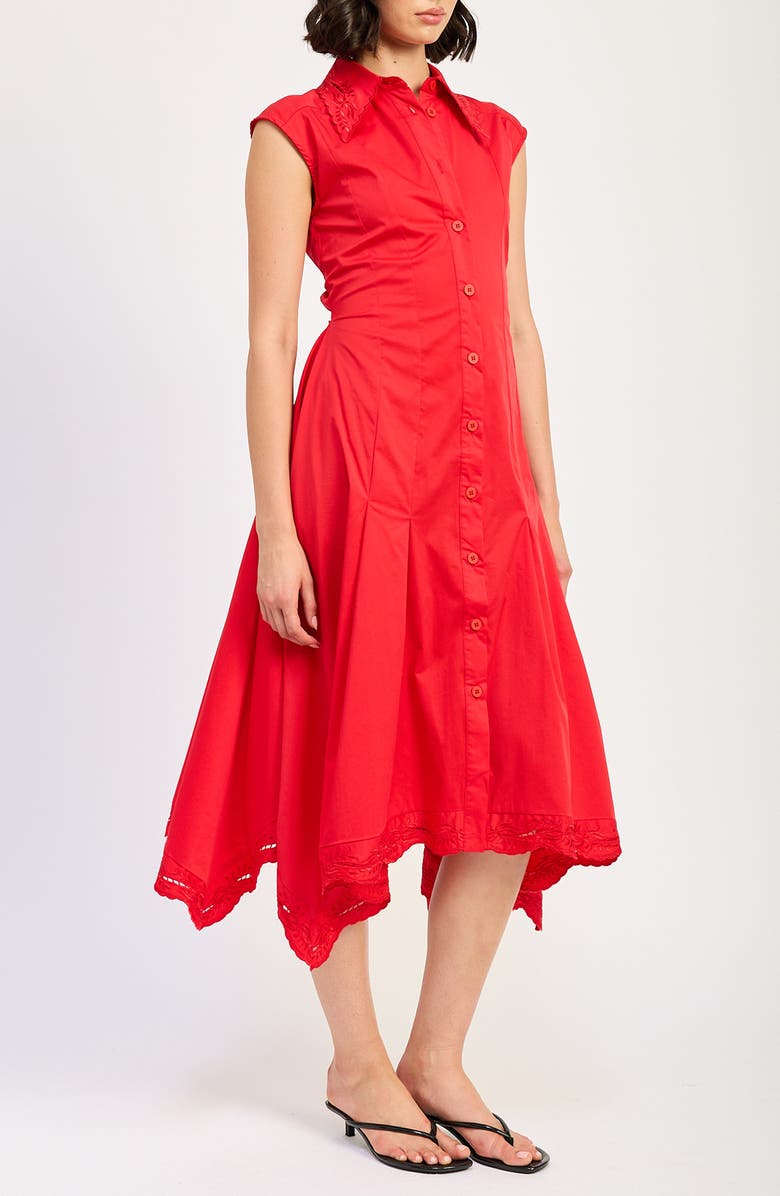 En Saison Payton Handkerchief Hem Cotton Blend Shirtdress, Alternate, color, 