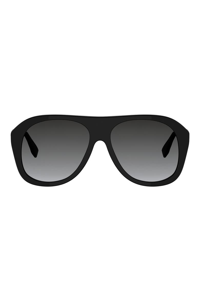 Baguette 57mm Gradient Square Sunglasses, Main, color, SHINY BLACK / GRADIENT SMOKE