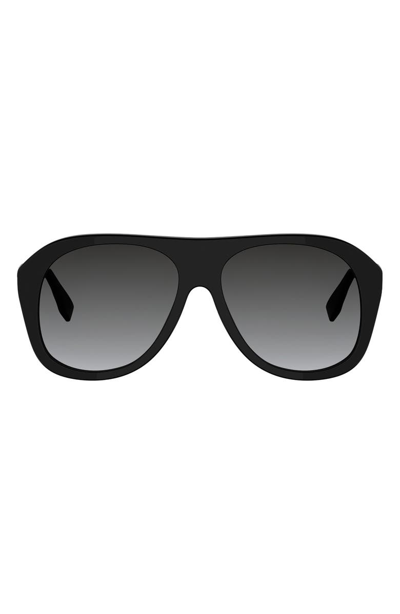 Fendi Baguette 57mm Gradient Square Sunglasses, Main, color, Shiny Black / Gradient Smoke