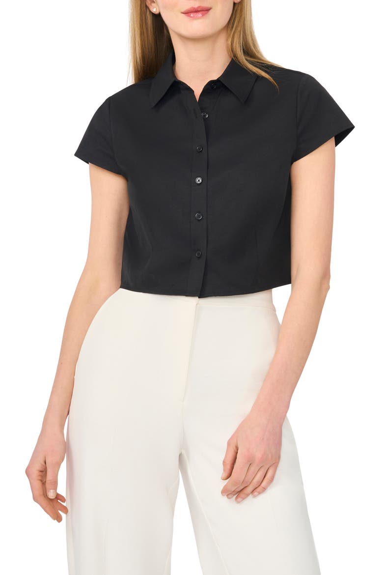 Cap Sleeve Button-Up Shirt, Main, color, RICH BLACK