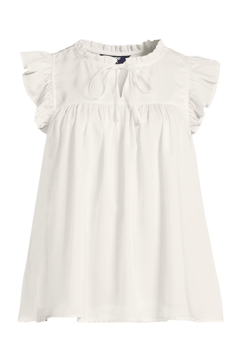 Split Neck Satin Ruffle Blouse, Alternate, color, Ivory