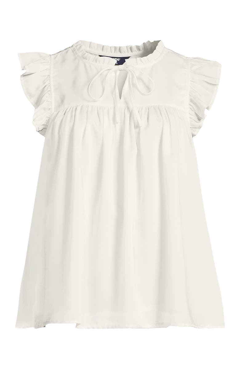 Lands' End Split Neck Satin Ruffle Blouse, Alternate, color, Ivory