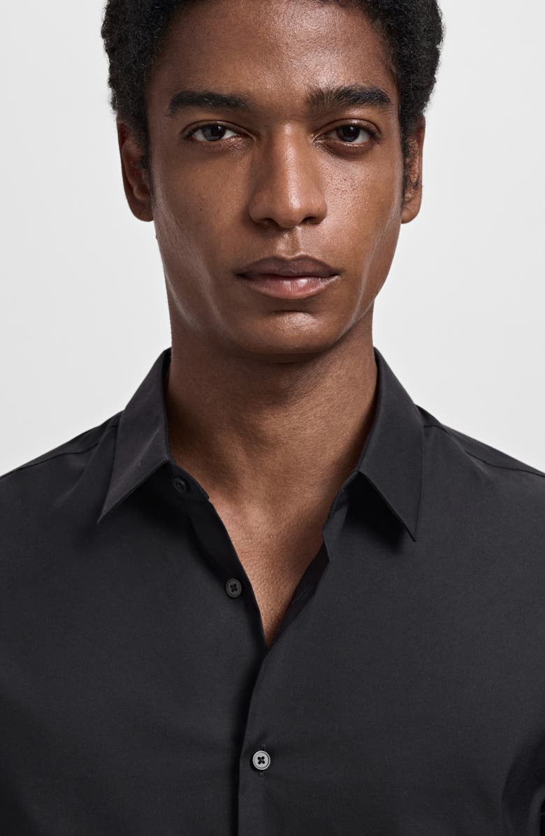 MANGO Slim Fit Cotton Button-Up Shirt, Alternate, color, Black