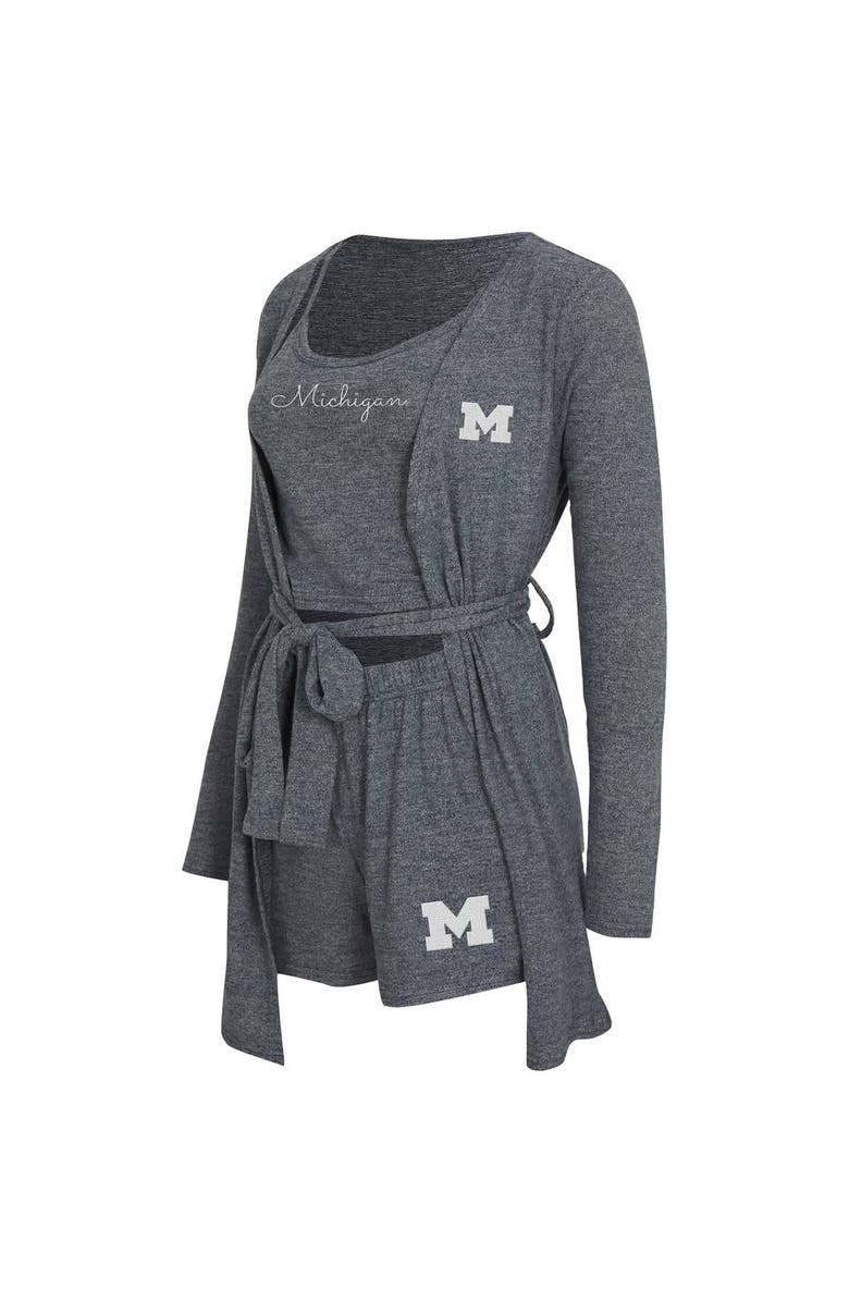 CONCEPTS SPORT Women's Concepts Sport Heather Navy Michigan Wolverines Rigor Three-Piece Tank, Short & Robe Set, Alternate, color, Heather Navy