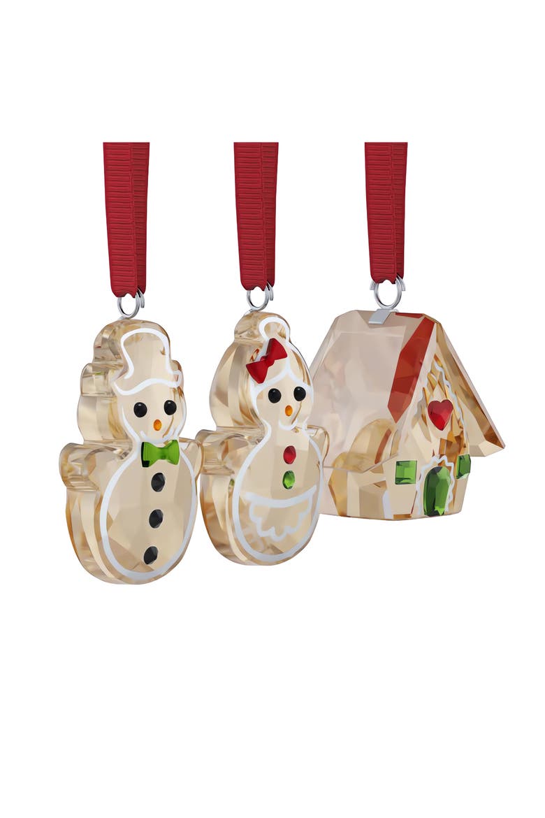 Holiday Cheers Set of 3 Crystal Gingerbread Ornaments, Alternate, color, WHITE