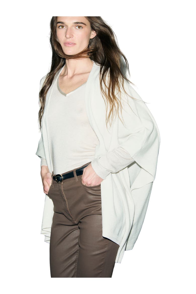 Reya Long Sleeve Draped Poncho, Alternate, color, Ecru
