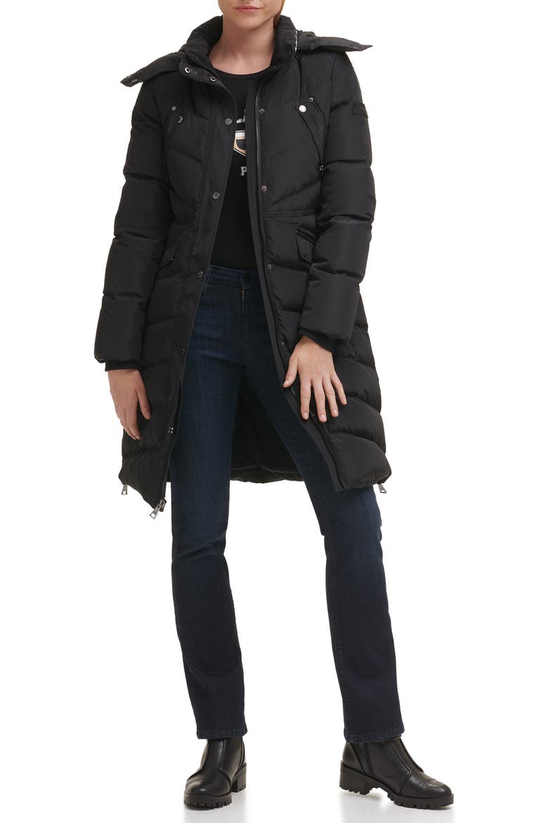 Water Resistant Down & Feather Fill Puffer Jacket with Removable Faux Fur Trim, Alternate, color, BLACK