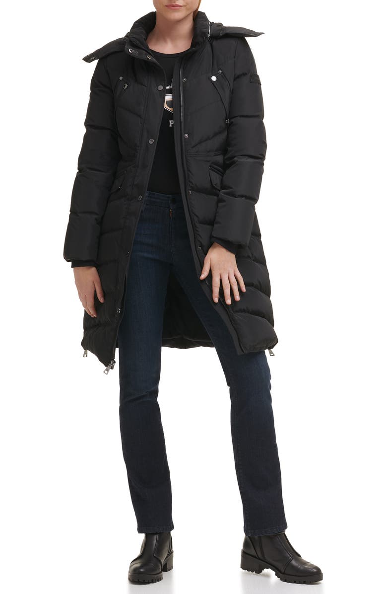 KARL LAGERFELD PARIS Water Resistant Down & Feather Fill Puffer Jacket with Removable Faux Fur Trim, Alternate, color,