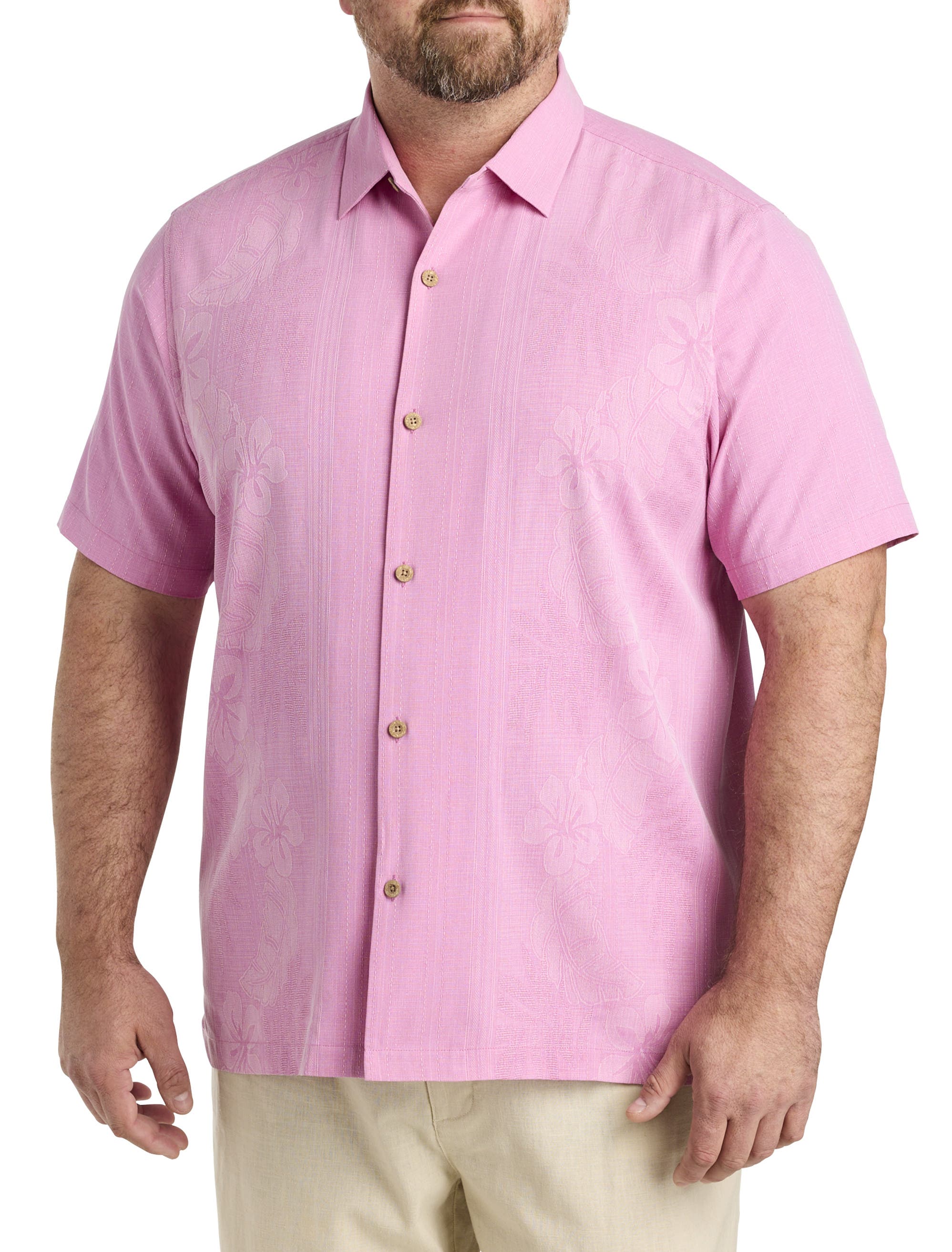 Bali Border Floral Jacquard Short Sleeve Silk Button-Up Shirt