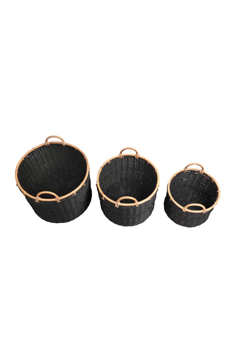 Vista Handwoven Rattan Nesting Storage Baskets with Handles, Alternate, color, Black