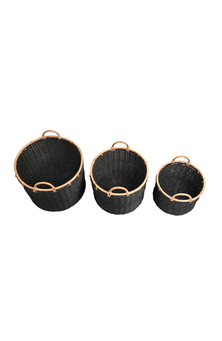 HAPPIMESS Vista Handwoven Rattan Nesting Storage Baskets with Handles, Alternate, color, Black