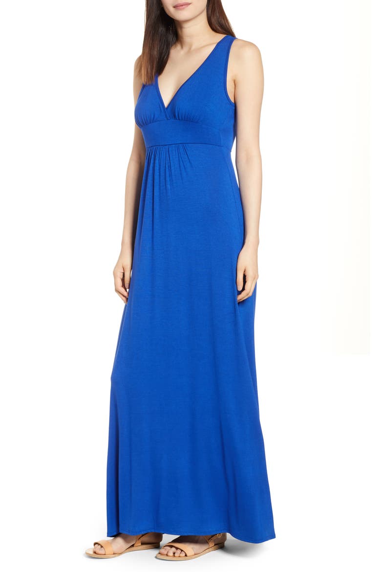 V-Neck Jersey Maxi Dress, Main, color, BLUE MAZE