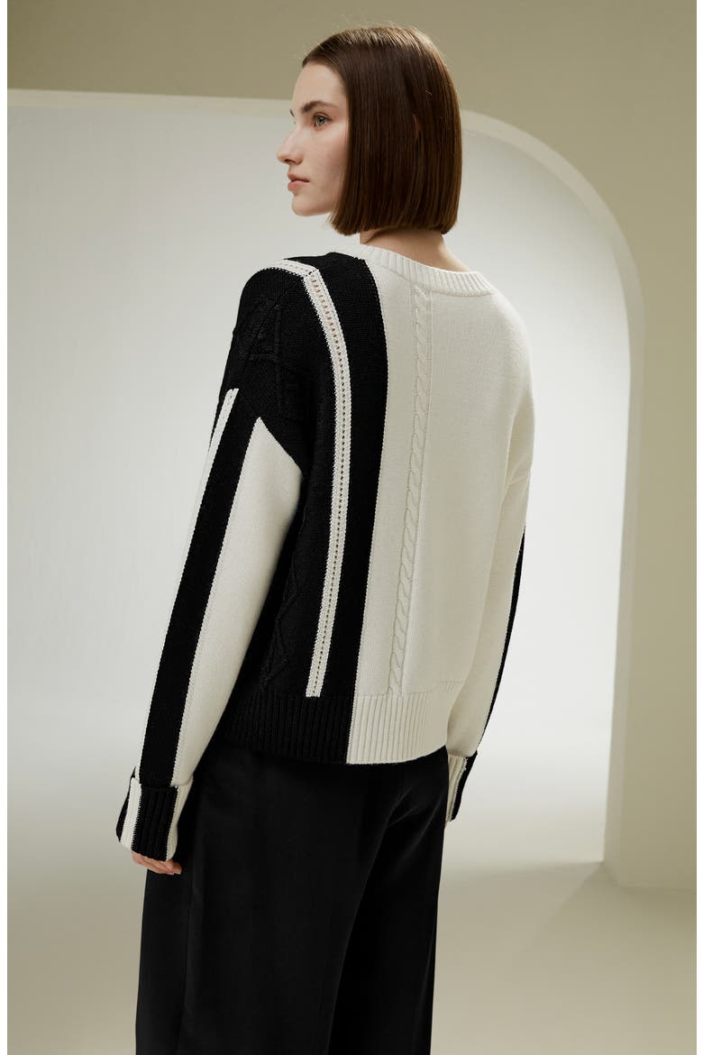 Women's Bicolor Stripe Knit Wool Sweater, Alternate, color, White