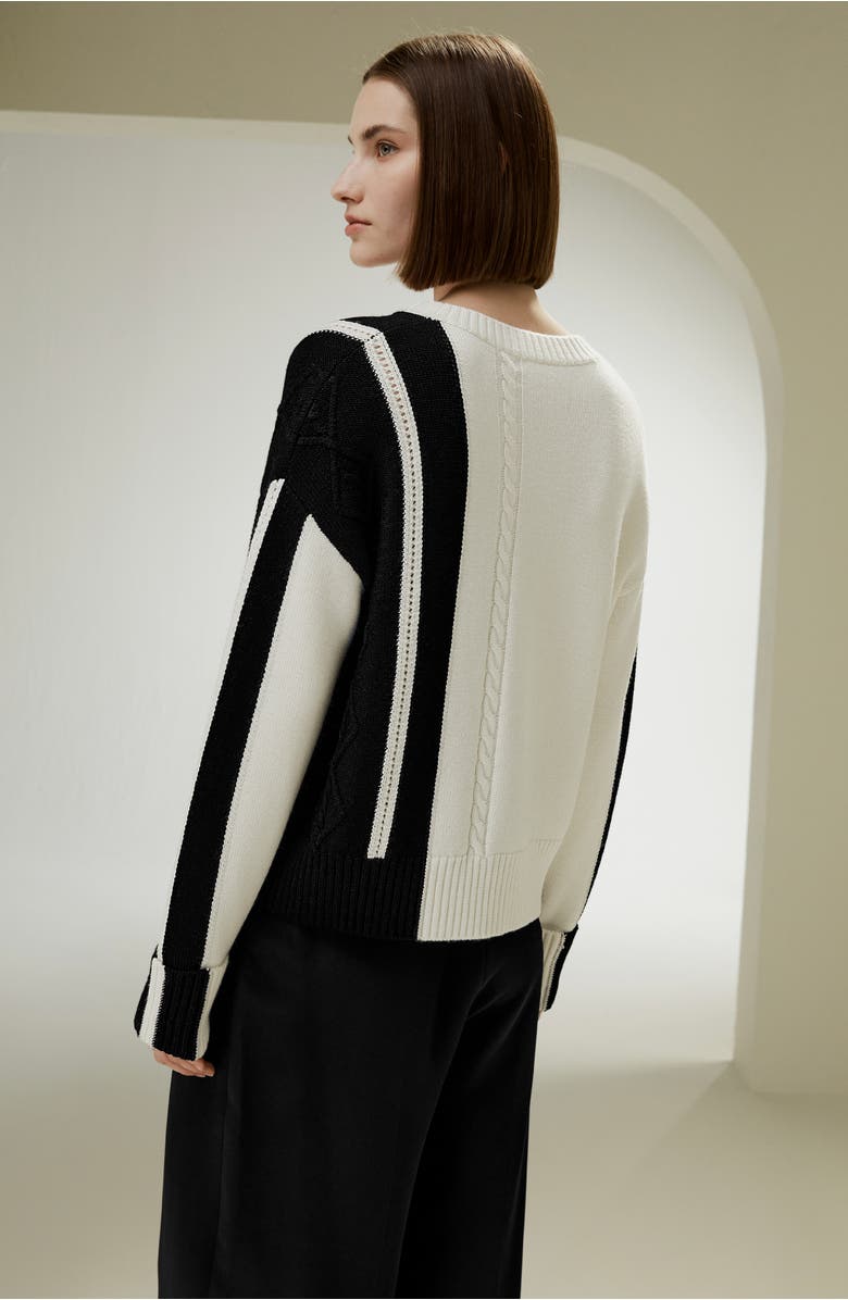 Lilysilk Women's Bicolor Stripe Knit Wool Sweater, Alternate, color, White