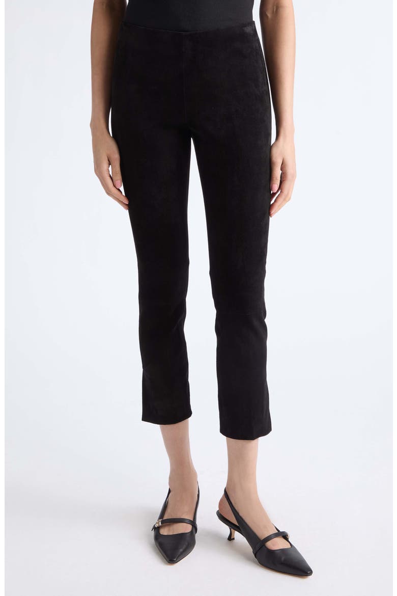 Split Hem Crop Stretch Suede Pants, Main, color, BLACK